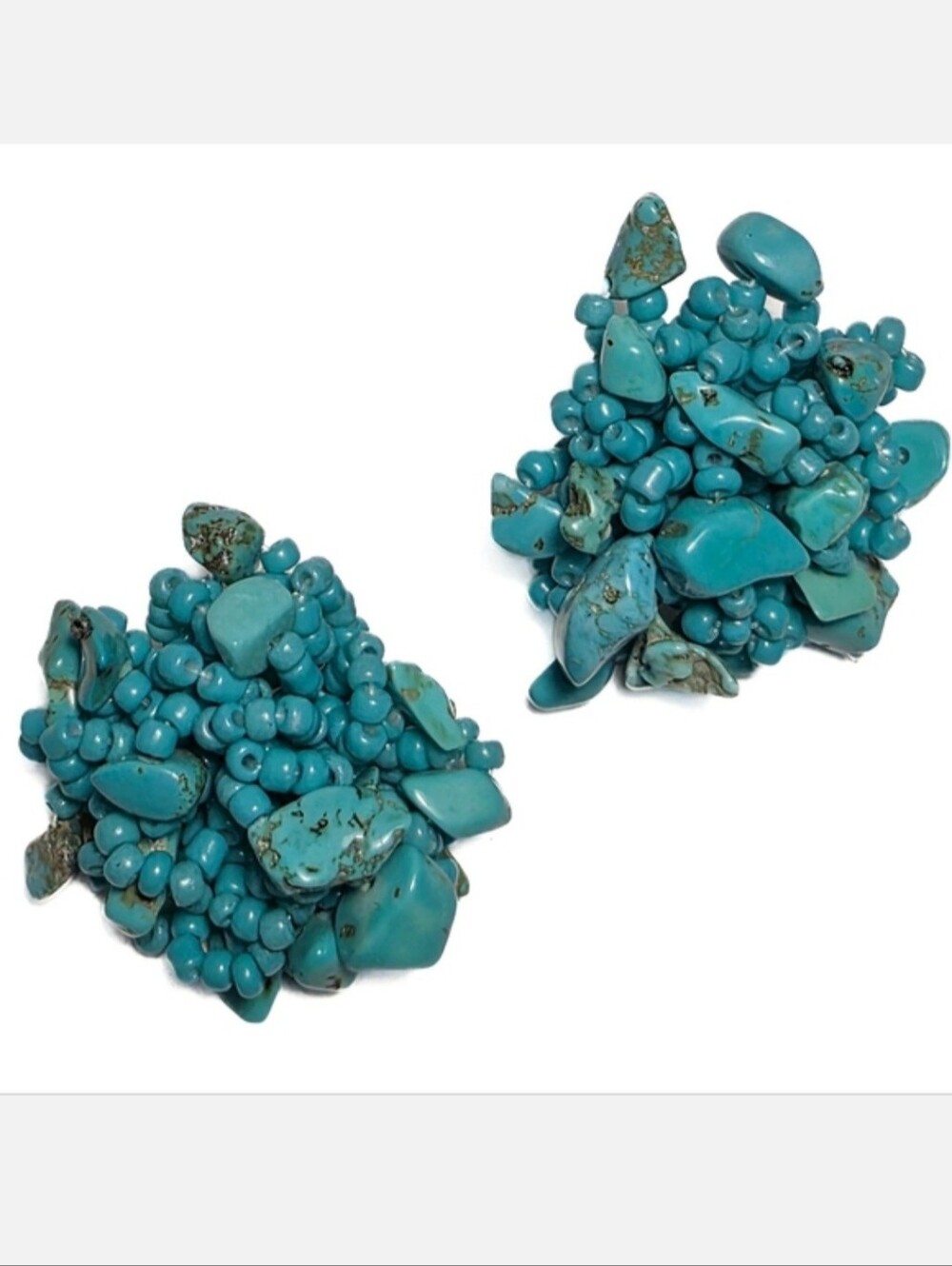 Large Turquoise & Seed Bead Woven Cluster Stud Earrings Southwestern Jewelry